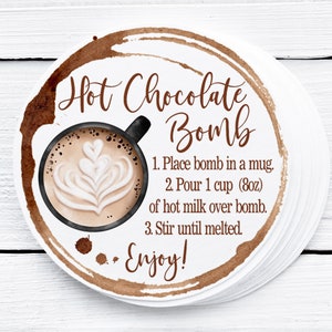 Hot Chocolate Bomb Tags Printable, Hot Cocoa Bomb Instructions, 2 inch round Labels, Instant download