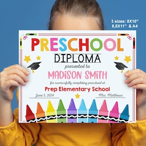 EDITIERBARES Vorschuldiplom zum Ausdrucken, Mädchen personalisiertes Vorschulzertifikat, Sofortiger Download, PreK, Kindergarten-Abschlussvorlage
