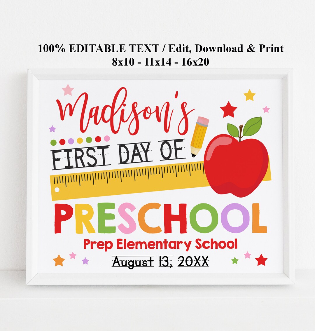 Editable Any Grade First Day of School Printable Sign, Girl Back to ...
