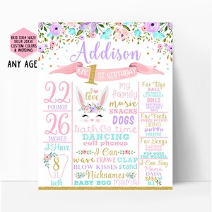 Bunny First Birthday Milestone Poster, Some Bunny is One, Spring Floral First Birthday Stats, Chalkboard Sign, Pink gold lilac printable 002