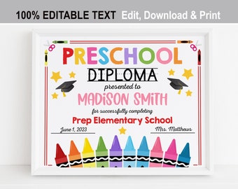Preschool Graduation Certificate Printable INSTANT DOWNLOAD - Etsy