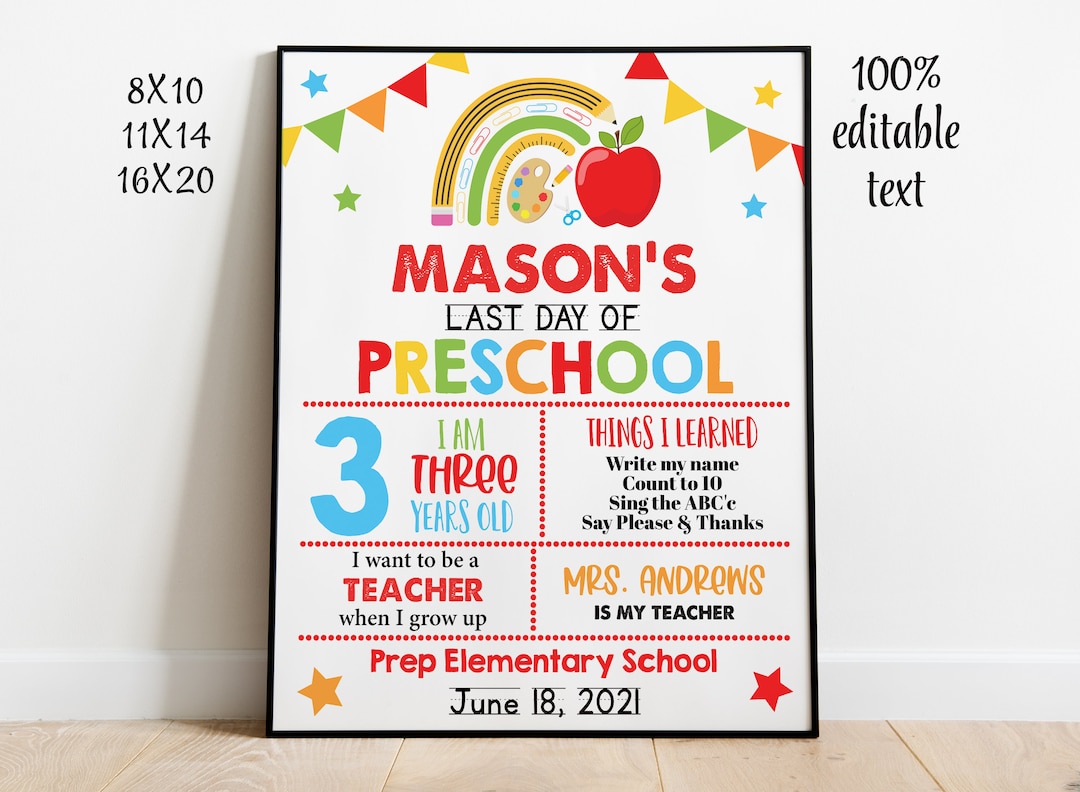 EDITABLE Last Day of School Sign Printable, Rainbow End of School Year ...