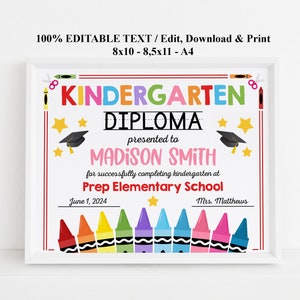 EDITIERBARES Kindergartendiplom zum Ausdrucken, personalisiertes Vorschulzertifikat für Mädchen, Sofortiger Download PreK, Vorschulabschlussvorlage