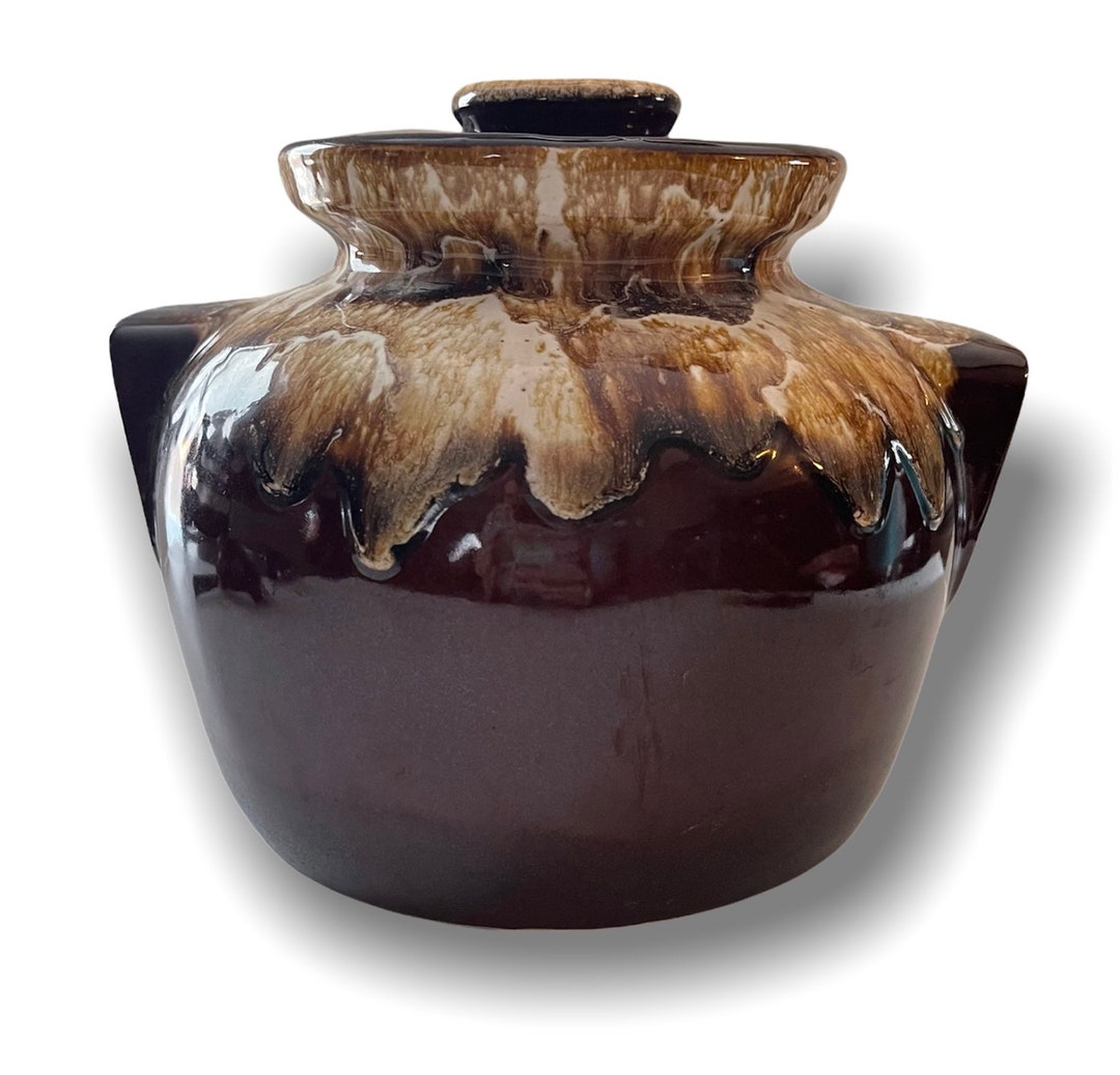 Roseville Pottery Drip Glaze Bean Pot Crock Stoneware Etsy