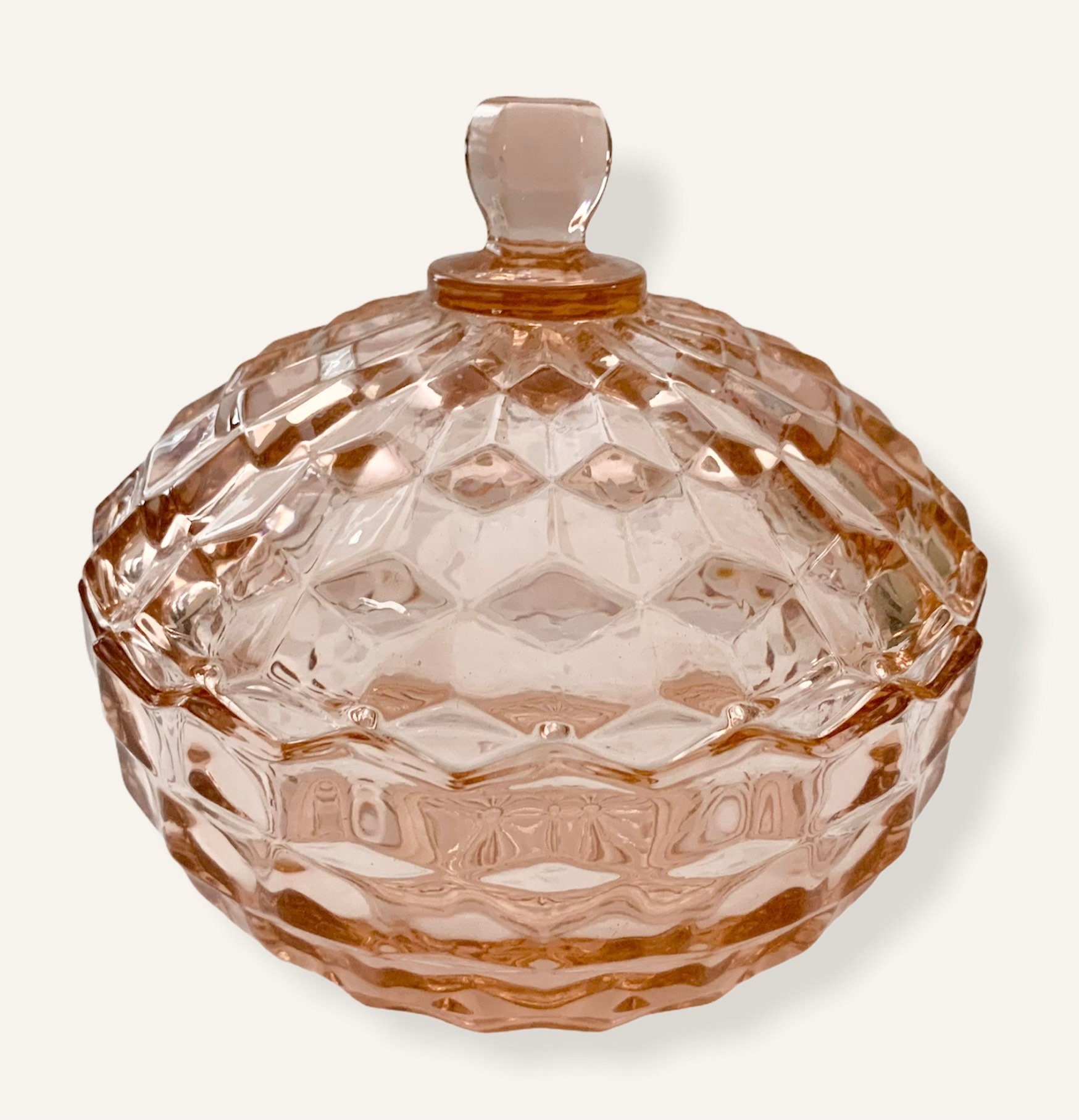 Pink Glass Covered Candy Dish Etsy
