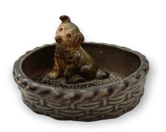 Wade China Puppy in a Basket Trinket Dish Made in England