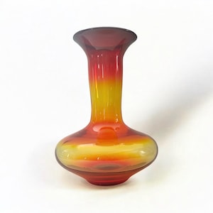 Vintage Blenko #3302 Tangerine Vase with Flared Mouth. Acid Stamped Blenko