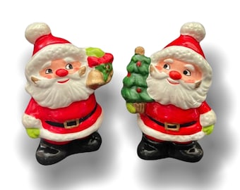 Adorable Santa Salt & Pepper Shakers Japan Chalkware Christmas