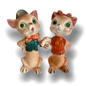 Tall Cats Kitty Couple Salières et poivrières Japon du milieu du siècle kitsch anthropomorphique