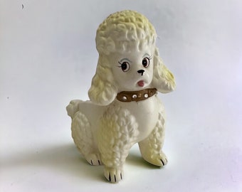 Vintage Napcoware Poodle Planter  Yellow Poodle Dog With Rhinestone Collar Napco