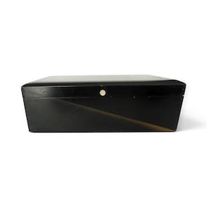 Vintage Japanese Black Lacquer Wood Box with Mother of Pearl Knob