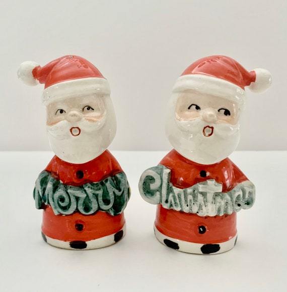 Pair of Mismatched Fitz and Floyd Santas from the1980s Vintage Santa Claus Salt and Pepper Shakers Christmas Salt and Pepper Shakers
