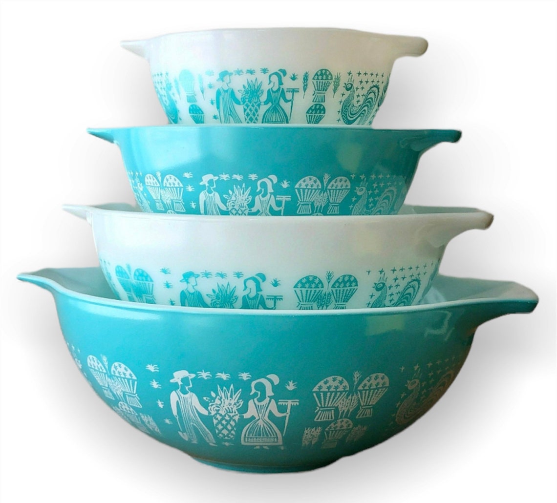 Vintage Set of Pyrex Turquoise Amish Butterprint Cinderella - Etsy