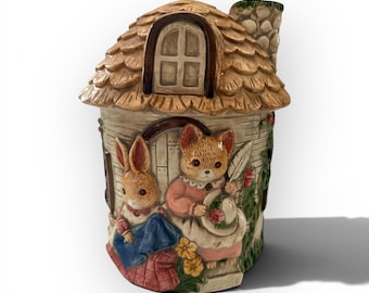 Tarro para galletas Takahashi Storybook Cottage de estilo vintage, fabricado en Japón.