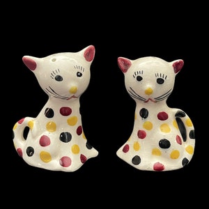 Vintage Polka Dot Kittens Cats Salt & Pepper Shakers Mid Century Japan Anthropomorphic