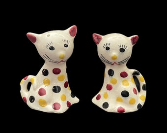 Vintage Polka Dot Kittens Cats Salt & Pepper Shakers Mid Century Japan Anthropomorphic