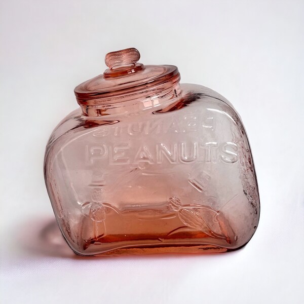 Planters Mr Peanut Pink Depression Glass Jar Store Counter Display