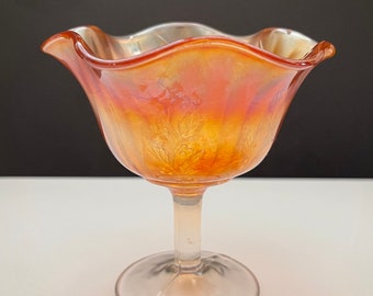 Marigold Carnival Glass Holly Berry Compote Ice Cream Dessert Cup