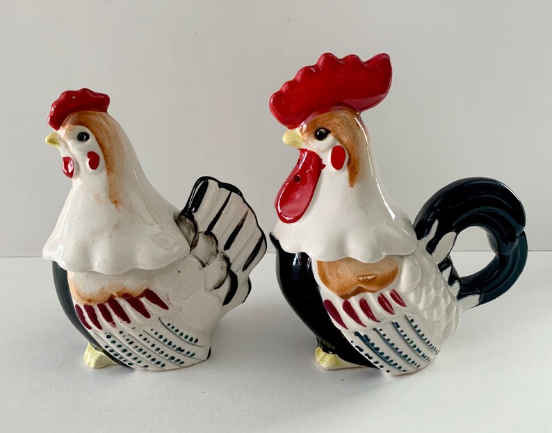Vintage Rooster Chicken Salt & Pepper Shakers Creamer Sugar Etsy