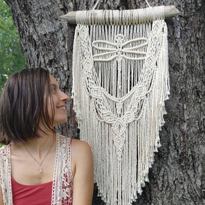 Large dragonfly wall hanging / neutral macrame /