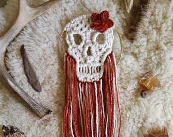 Macrame skull / sugar skull / halloween decor / samhain / flowering skull