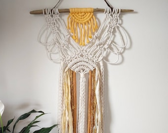 Autumn sun wall hanging / yellow and neutral macrame / harvest decor / fall artwork / golden yellow decor