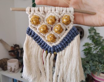 CLEARANCE mustard berry knot small macrame wall hanging / will add free to any order if requested
