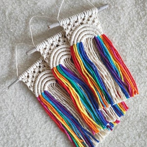 Mini Macrame Tassel Rainbow Wall Hanging, Rainbow wall art, fiber rainbow, rainbow ornament