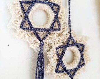 Blue and white Star of David wall charm / Hanukkah star / hexagram / six pointed star