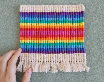 CLEARANCE small rainbow macrame mat / altar mat / large coaster