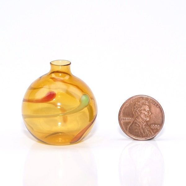 Vintage Small Glass Vase Miniature for Dollhouse, yellow, red, green, spherical, Dollhouse Miniature, handmade, lampwork, vessel, vase, tiny