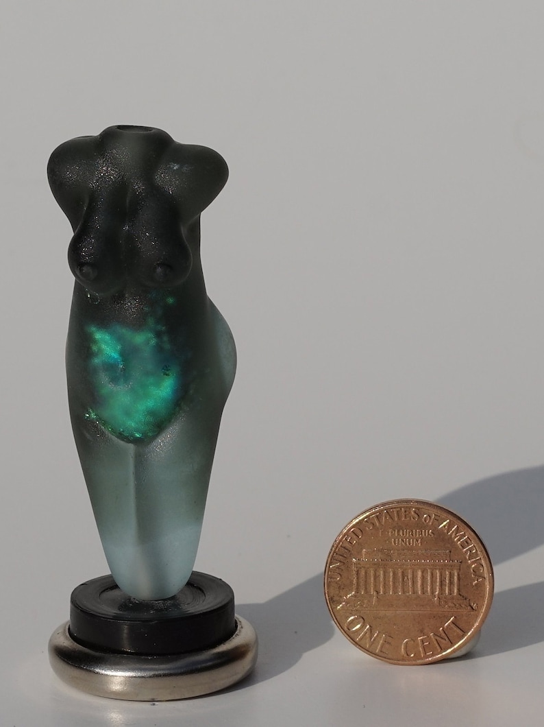 Handmade Artisan Glass Bead Lampwork Focal goddess etched teal dichro grey dichroic glass