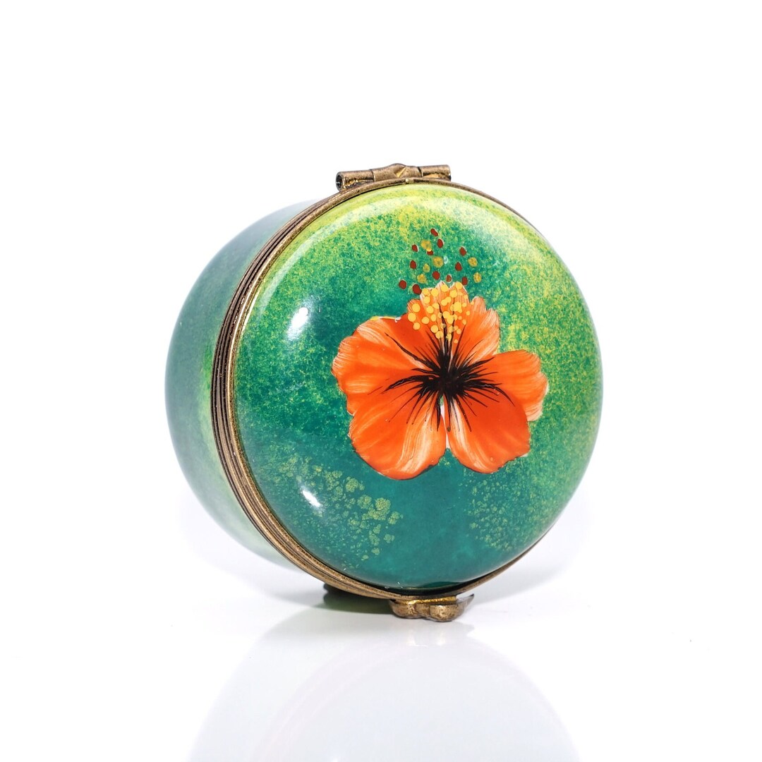 Vintage French Limoges Porcelain Box With Hibiscus Hinged Lid Etsy
