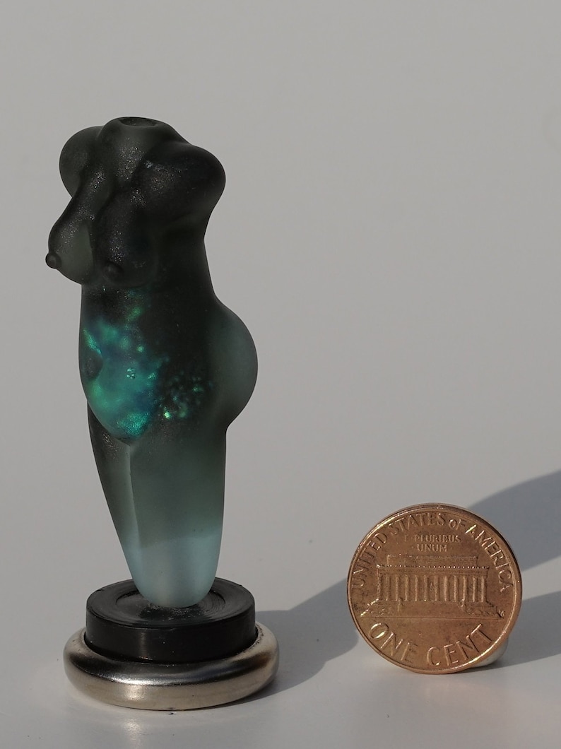 Handmade Artisan Glass Bead Lampwork Focal goddess etched teal dichro grey dichroic glass