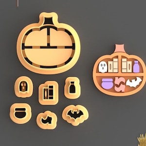 Pumpkin bookshelves  polymer clay cutter, with accessories