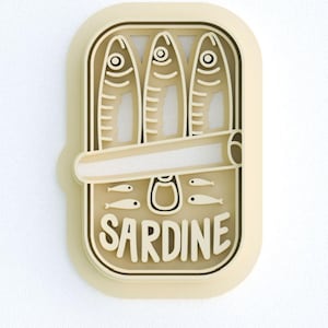 Sardine can polymer clay cutter or large stamp, sharp edge, fish