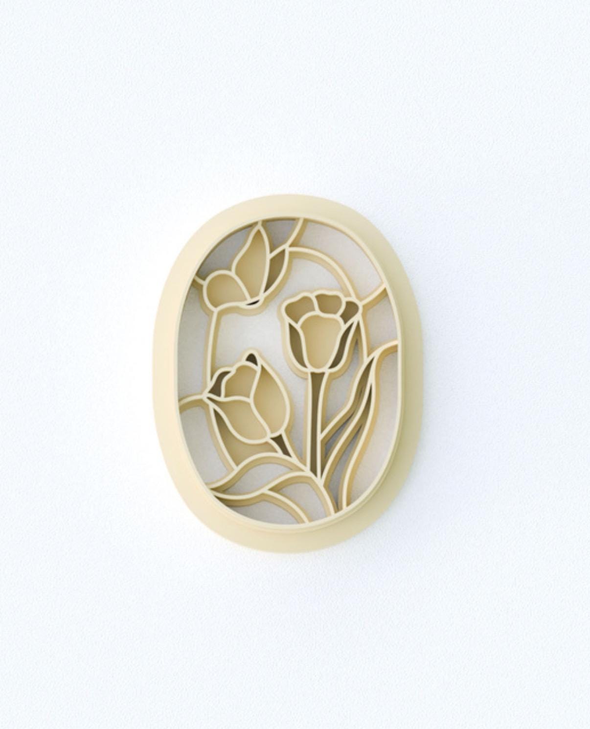 Stained glass floral polymer clay cutters, 2 versions, flower, tulip, rose, butterfly