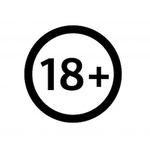 May include: A black and white graphic of a circle with the number 18 and a plus sign inside. The image is a symbol indicating that the content is for adults only.