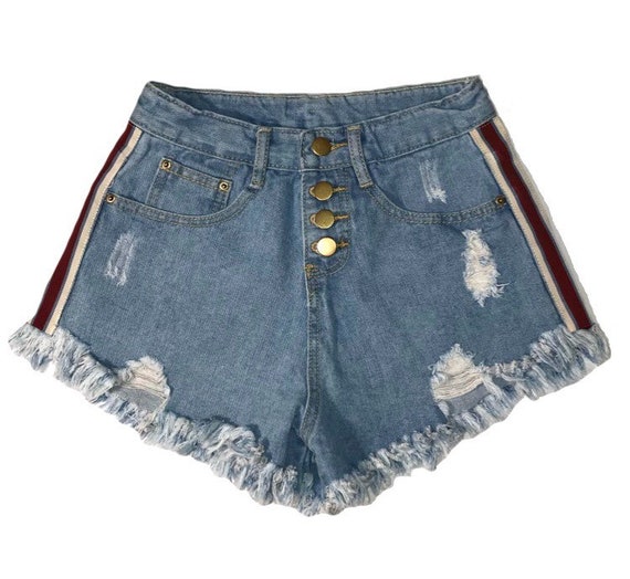 maroon denim shorts
