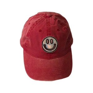 Pink Cotton Baseball Hat with Iridescent Smiley Face Patch