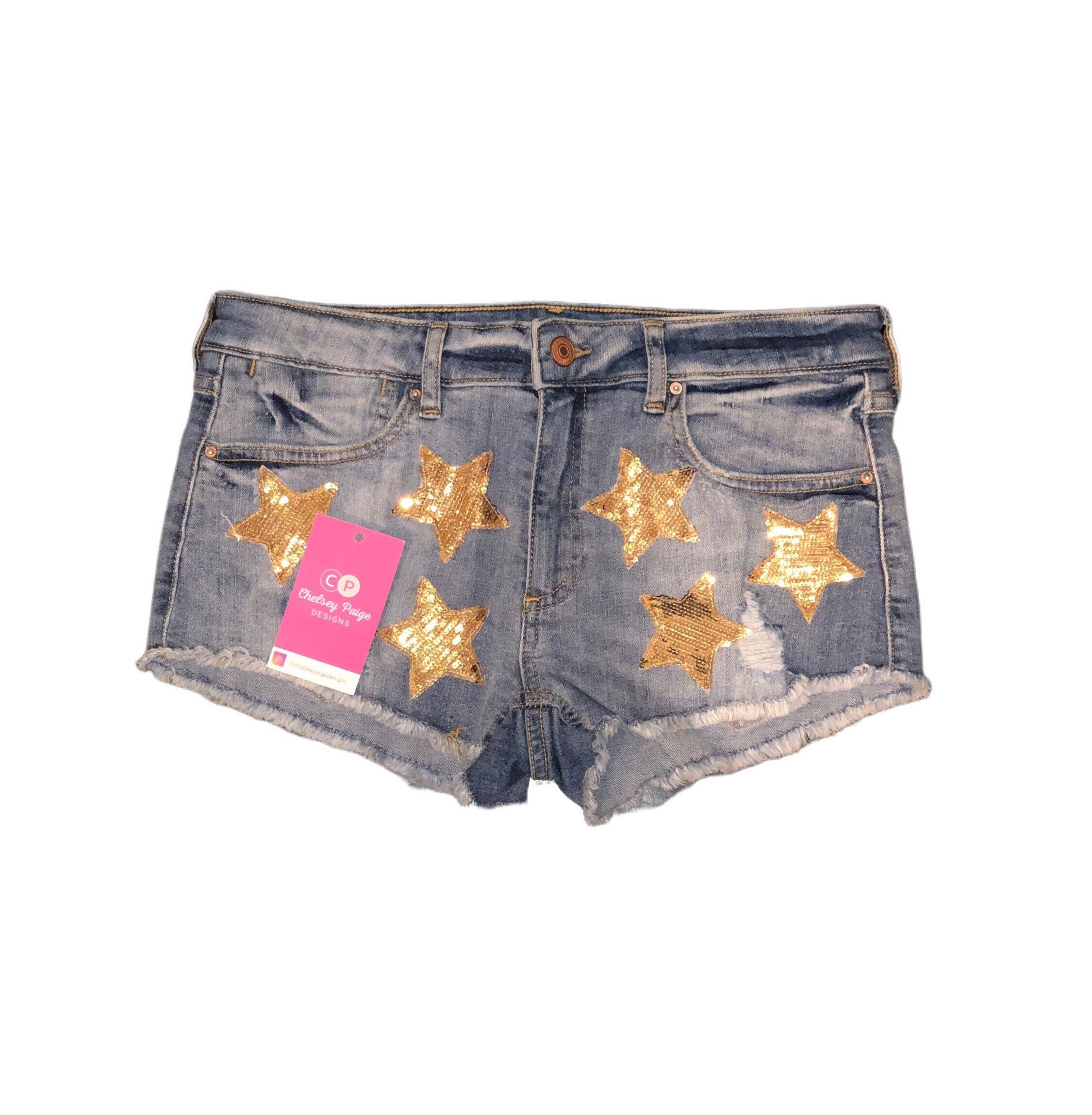 ★TRILLION★STAR APPLIQUE DAMAGE WASHING DENIM SHORTS★ ☆TRILLION☆STAR APPLIQUE DAMAGE WASHING DENIM SHORTS☆