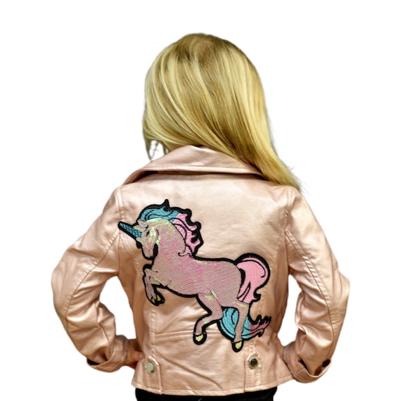 Enfant Rose Metallise Veste Moto Applique Brode Patch Licorne Applique Licorne Cuir Rose Etsy Canada