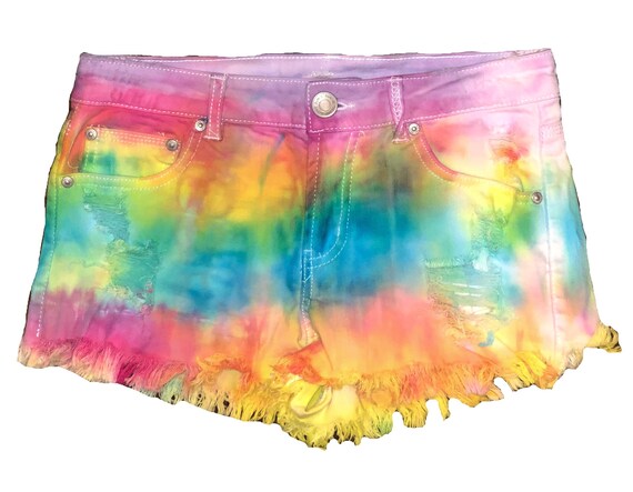 Multi-color Tie Dye Denim Shorts | Etsy 