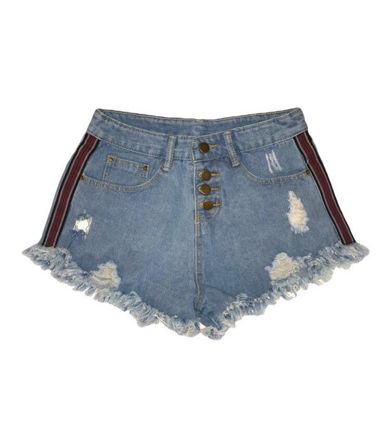 maroon jean shorts
