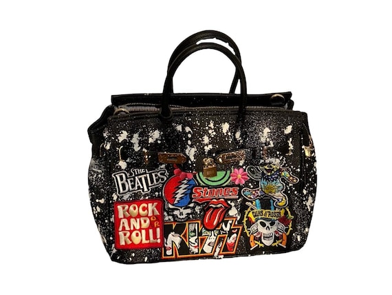 Handbag - Black Vegan Leather Splatter With Rock N' Roll