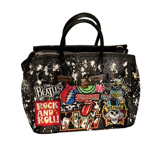 Handbag - Black Vegan Leather Splatter With Rock N' Roll