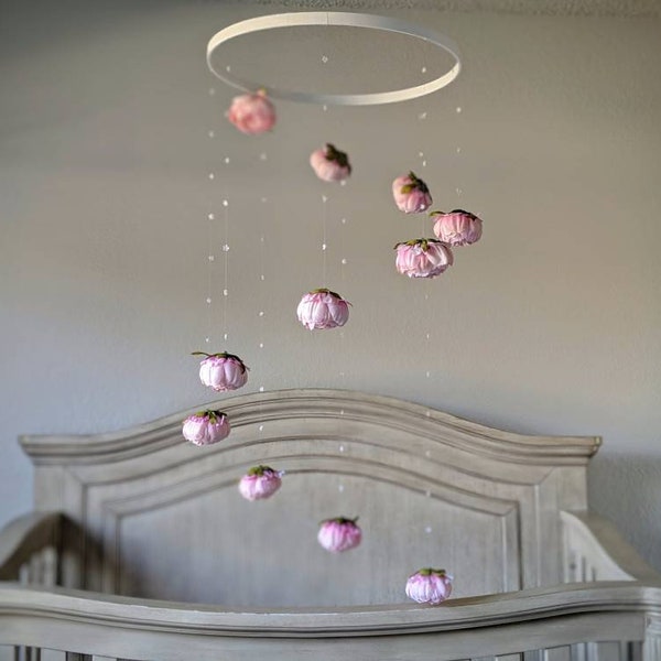 Jumbo Pink Peony Baby Girl Mobile - Handmade -  Large Floral Crib Mobile for Vaulted Ceilings- Blush Crib Mobile