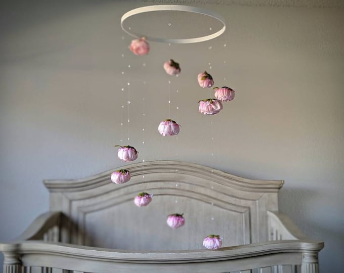 Jumbo Pink Peony Baby Girl Mobile - Handmade -  Large Floral Crib Mobile for Vaulted Ceilings- Blush Crib Mobile