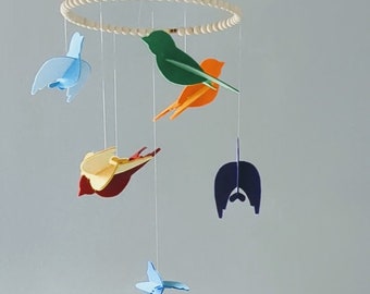 Flying Birds Baby Mobile - Colorful Felt Nursery Decor - Hanging Bird Mobile - Spinning Nursery Decor - Crib Hoop Hanging - Cot Mobile