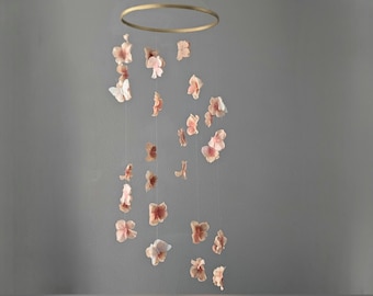Feather Butterfly Floral Baby Girl Mobile - Whimsical Butterfly Mobile - Pink Flower Crib Mobile - White Nursery Decor - Spinning Baby Decor